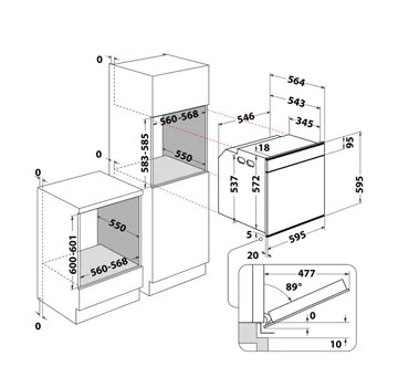 ابعاد و فضای نصب فر توکار ویرپول W11 OM1 4MS2 P